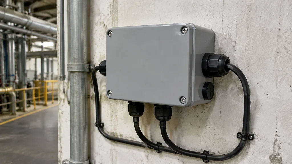 Representative installation showing sealed field cable entries on a wall-mounted junction box